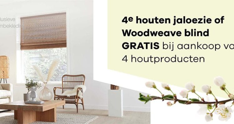 Tot en met 5 mei hebben we bij Wagenmans wonen een actie op de SUNWAY® jaloezieën en woodweave blinds. Je ontvangt het 4e product gratis bij aanschaf van 4 producten.