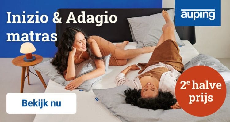 Auping actie op de Adagio en Inizio matras. 2e matras voor de helft van de prijs bij Wagenmans wonen en slapen in Lemelerveld.